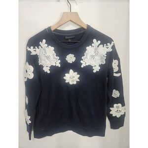 Victoria‎ Beckham Target Navy Blue Floral Lace Applique Sweatshirt Pullover M